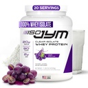 JYM Supplement Science Iso JYM Grape, 90 kaloreita, 100% Whey Protein Isolate, nolla rasvaa, nolla sokeria, Mixes Clear, naisille ja miehille, 20 tarjoiluja