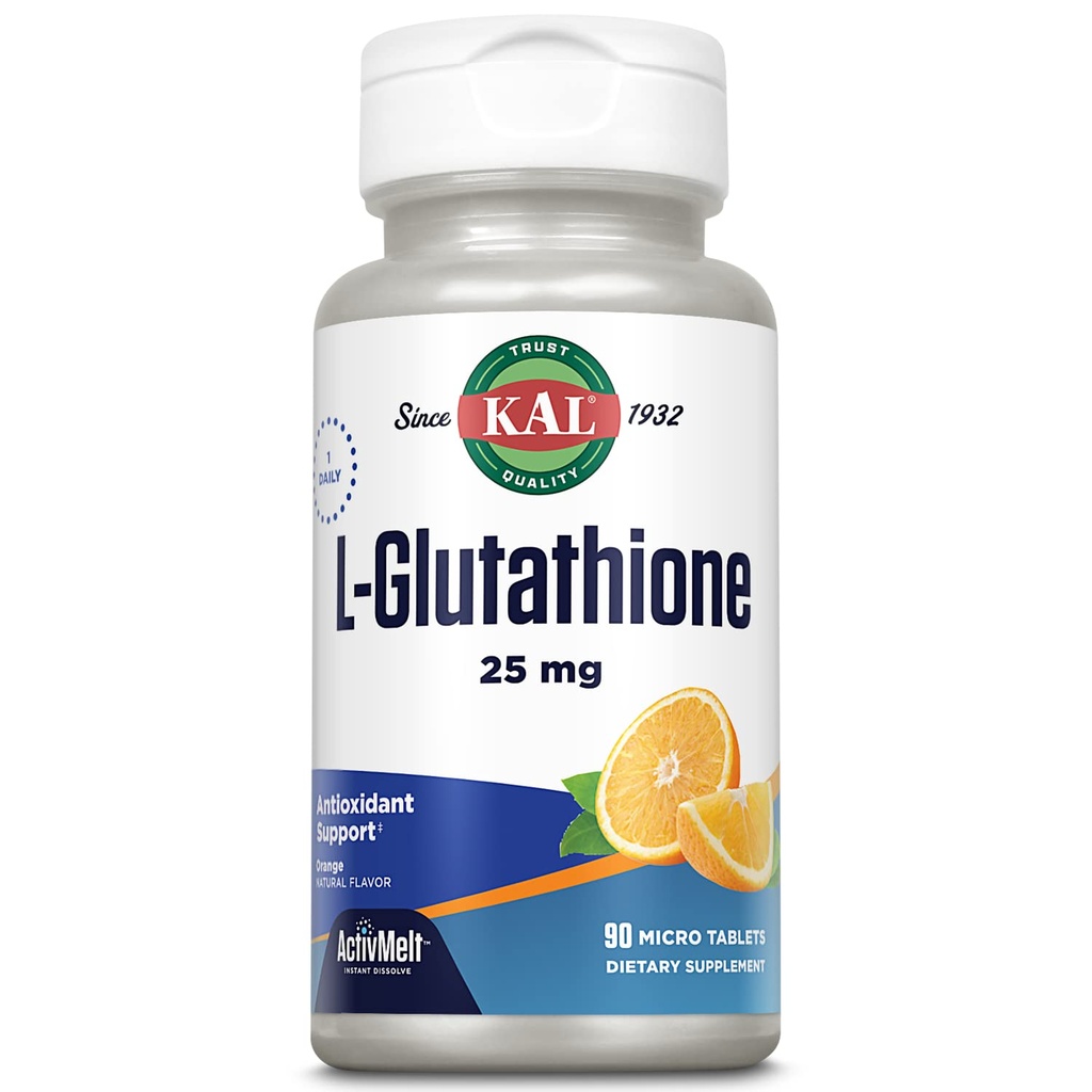 KAL L-Glutationi, Alennettu glutationi-lisäaine, korkea imeytyvä antioksidantti, Orange Flavor Instant liuotus ActivMelt, kasvissyöjä, Lab Varmennettu, 90 tarjoilua, 90 mikrotablettia