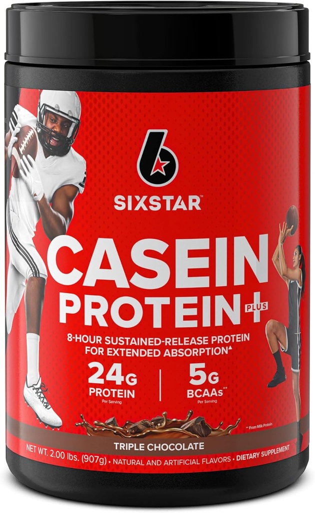 Six Star Casein Protein Powder Elite Casein Protein Powder Slow-digesting Micellar Casein Protein Powder for Muscle Gain Triple Chocolate Protein Powder, 2 lbs (26 Servings) (Pakkaus May Vary)