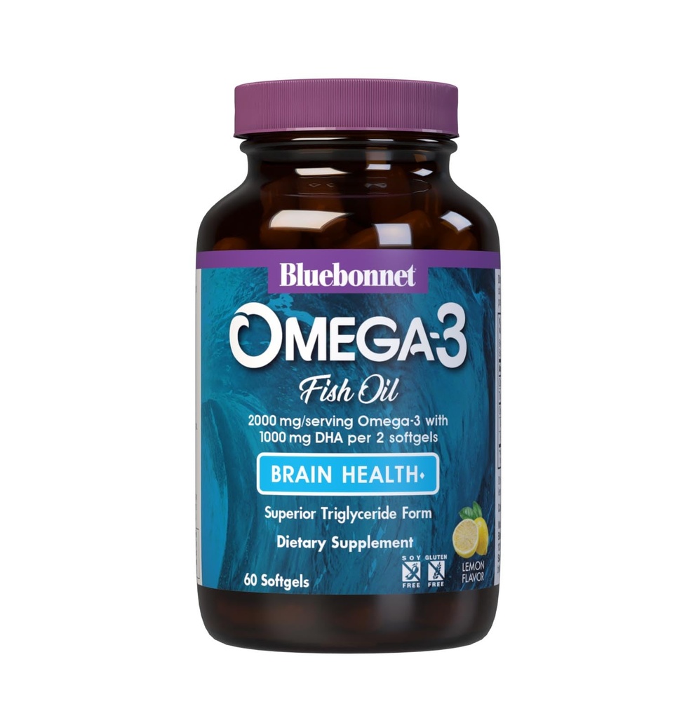 Bluebonnet Nutrition Omega-3 Brain Formula Natural Wild Caught Triglyseride Form DHA 860 mg EPA 120 mg - Erittäin väkevä Cognitive Health & Wellness Support Supplement - Gluteeniton - 60 Softgels