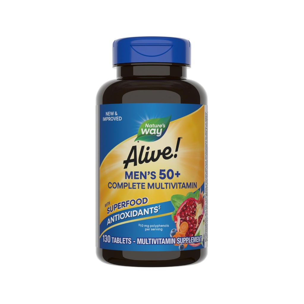 Luonto on elossa! Miehet: 50+ Täydellinen monivitamiini, tukee useita kehon järjestelmiä*, tukee soluenergiaa*, korkea teho B-vitamiinit, Gluteeniton, 130 tablettia (pakkaus toukokuussa Vary)