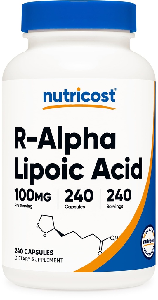 Nutricost R-Alpha Lipoic Acid 100mg, 240 kapselia - Kasviskapselit, vegaaniset, ei-muuntogeeniset organismit, Gluteeniton