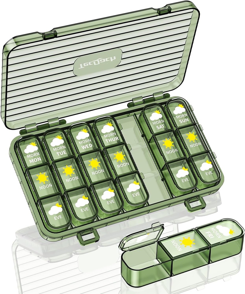 Viikoittain pilleri Organizer,3 Kertaa päivässä, Suuri Matkustaa 7 päivän pillerilaatikko erillinen kontti, Päivittäinen kannettava Kosteus-Proof pilleri tapauksessa lääkkeiden, vitamiinit, kalaöljy ja lisäravinteet