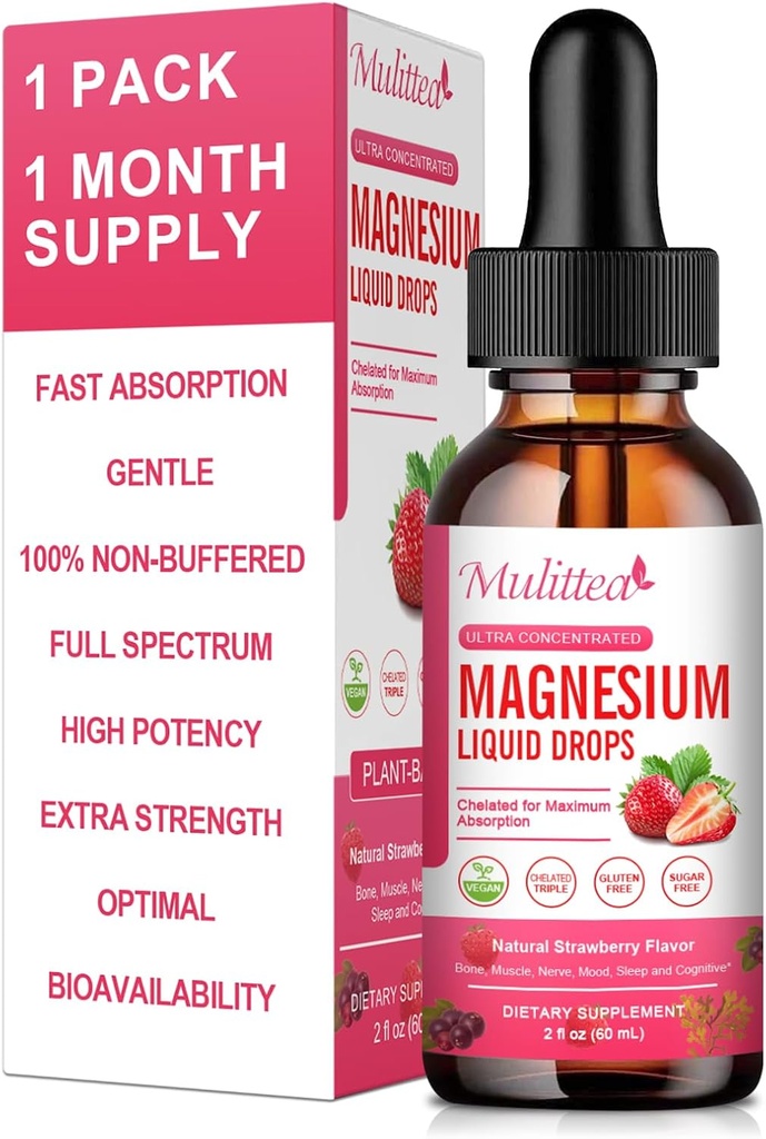 Magnesium Glycinate Liquid, High Potency Magnesium Glycinate, Citrate, Sokeriton Vegan ei-GMO Complex Supplement Promotes Nerv, Rentoutuminen, Muscle,Sleep Support