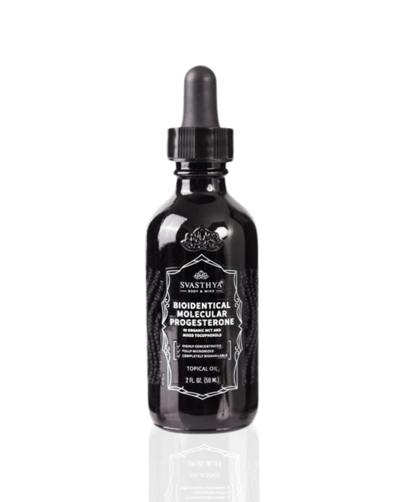 Svasthya Body & Mind Molecular Progesterone Liquid - Hormonaalinen tasapainotusöljy, Menopause Relief, Kaikki luonnolliset derived Meksikon Jam - 5,5% Progesteroni naisten E-vitamiini öljy - 2 Fl Oz