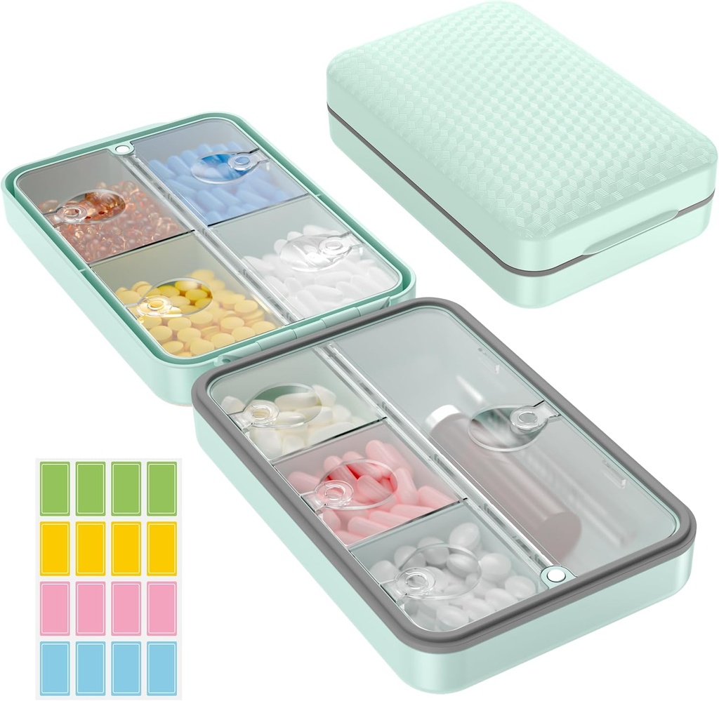 Palauta Viikoittain pilleri Organizer, Magneettinen Kosteus Proof Pill tapauksessa, suuri kapasiteetti matka pilleri laatikko sisemmän selkeä Lid vitamiinit, lisäravinteet, ja päivittäin lääkkeitä 8 Osasto (vihreä)