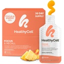 Healthycell Focus & Recall, Daily Liquid Brain Supplement for Focus & Memory - Nootropic Supplement for Concentration & Alertness with L-Theanine, Omega-3 & Tauriini - 30 Gel Packs