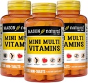 MASON NATURAL Mini Multi Vitamiinit, A-, C-, D3, E-, B1, B2, B3, B6, B12, Folaatti ja kalsium kokonaisterveyteen, 300 päivän tarjonta