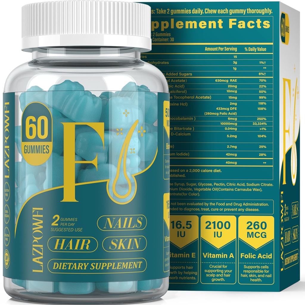 Biotin Gummies -Hair Skin och Nails Vitamins för män och kvinnor, Vegan Vitamin B7, stöder hårväxt och starkare naglar, 30 dagars leverans - Blueberry-60 grejer