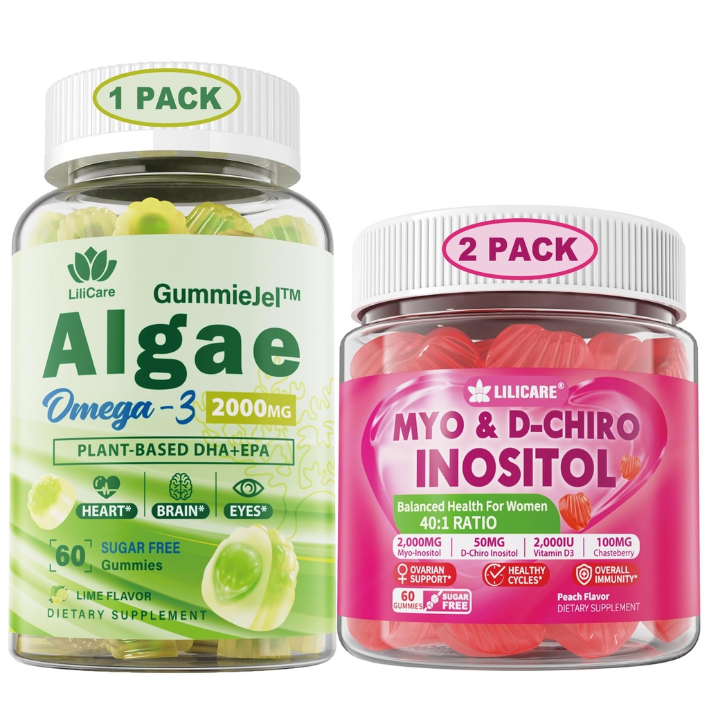 LILICARE Bundle: Vegan Omega 3 täydentää Gummies & Inositol Gummies Ihanteellinen 40:1 Ratio Myo & D-Chiro Inositol