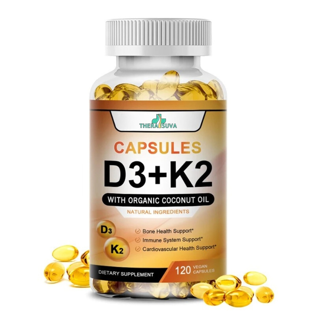 High Potency Vitamin D3 5,000 IE + K2 - Vegan, icke-GMO, med organisk kokosolja för bättre absorption - Bone & Heart Support - 60-dagars leverans, 120 Softgels