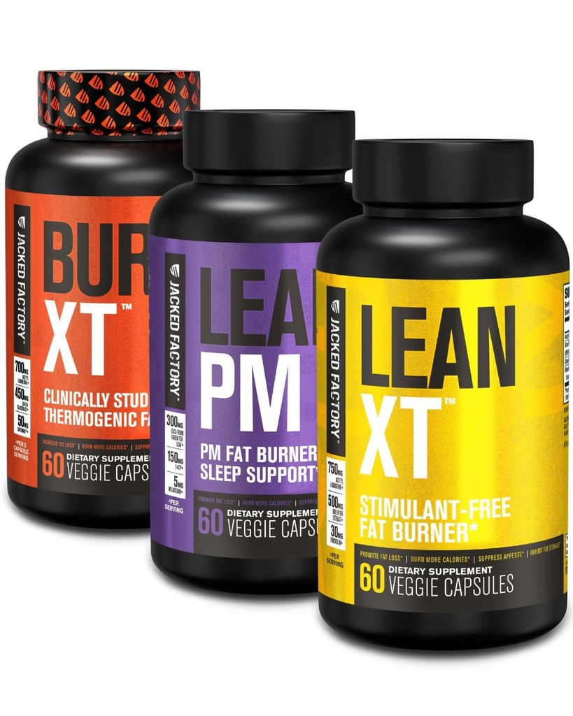 Burn-XT Thermogenic Fat Burner, Lean PM Nighttime Fat Burner & uniapu, Lean-XT Cofeine Free Fat Burner