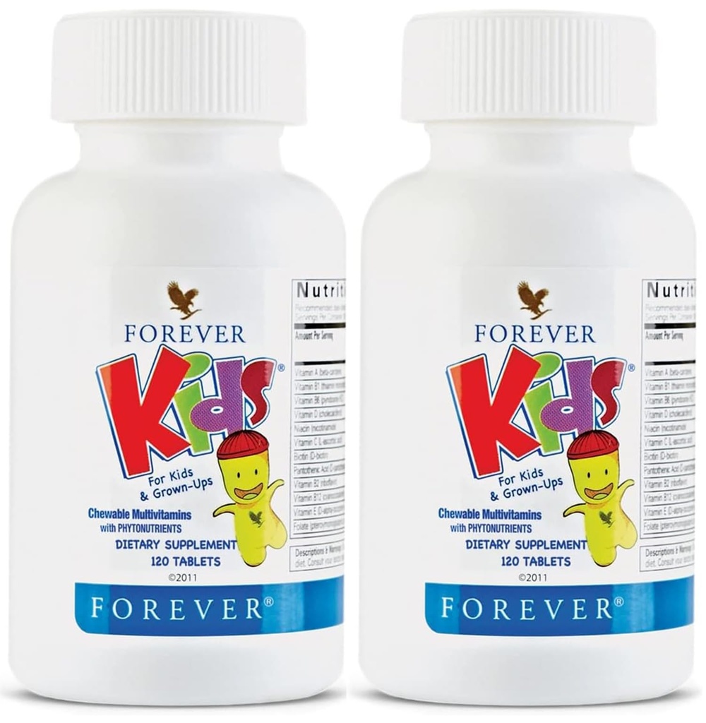 Ikuisesti Living - Lapset purut Multivitamiini - Rypäleen maku terveen kasvun ja kehityksen - Ei keinotekoisia makuja - 120 tablettia (paketti 2)