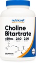 Nutricost Choline Bitartraatti 650mg, 240 Kasvissyöjän kapselit - Ei-GMO, Kasvissyöjä Ystävällinen, Gluteeniton