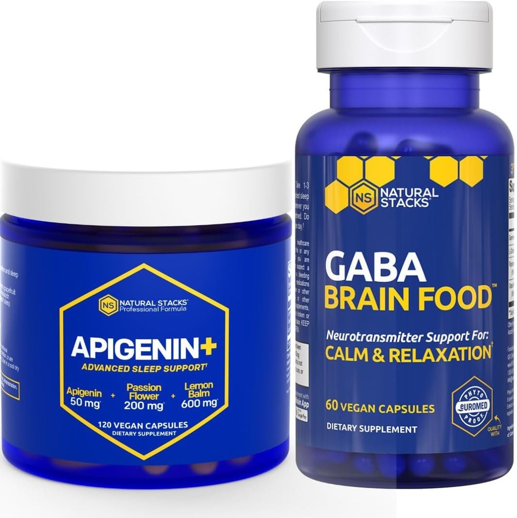 NATURAL STACKS GABA aivot Ruoka + Apigenin täydentää uni Bundle - Tukee rentoutumista ja uni* - 180 Kapselit yhteensä