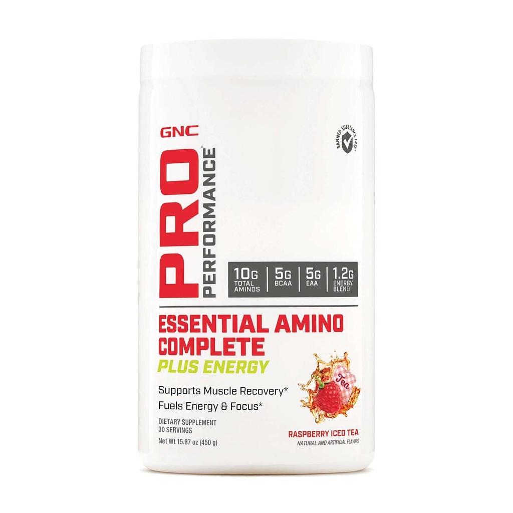GNC Pro Performance Essential Amino Complete Plus Energy - Vadelmajäätelö 5g BCAA, 5g EAA Plus Energy Blend ja Electrolyte Complex 30 Tarjoilut