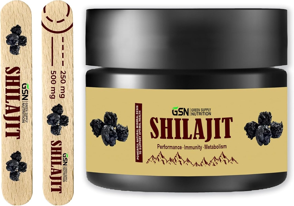 Green Supply Organic Shilajit Resin 30g: Pure Himalayan Blend med 85+ Trace Minerals & Fulvic Acid - 600mg Maximum Potens för energiökning och immunstöd, 50 portioner