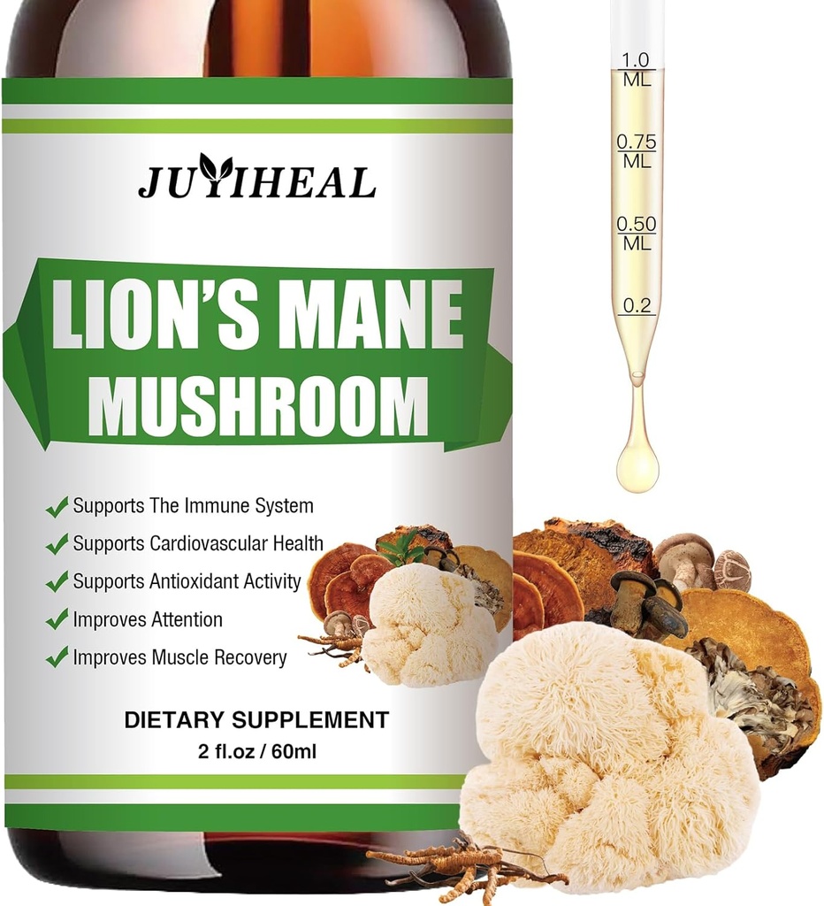 Lions Mane Liquid - Aivojen tuki, energia, muisti & Focus - Sokeri ja alkoholiton Lions Mane täydentää - 2 Fl OZ, 2 kuukauden tarjonta