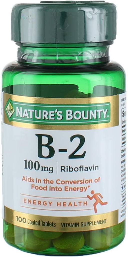 Nature's Bounty B2-vitamiini Riboflaviini lisäravinteena, aids Aineenvaihdunta, 100 mg, 100 Count, pakkaus 4