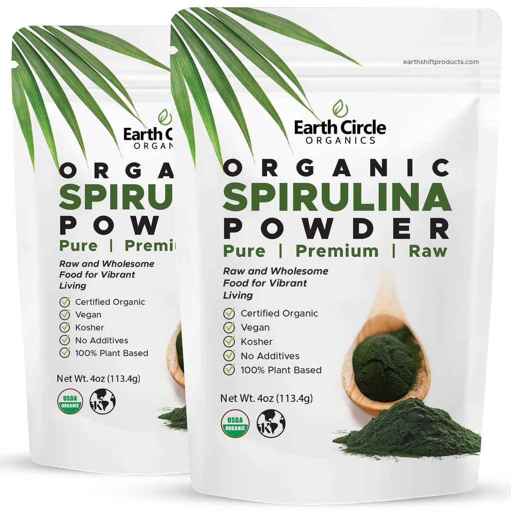 Earth Circle Organics Spirulina Powder, Kosher, Raw and Non-Ir Säteilee 