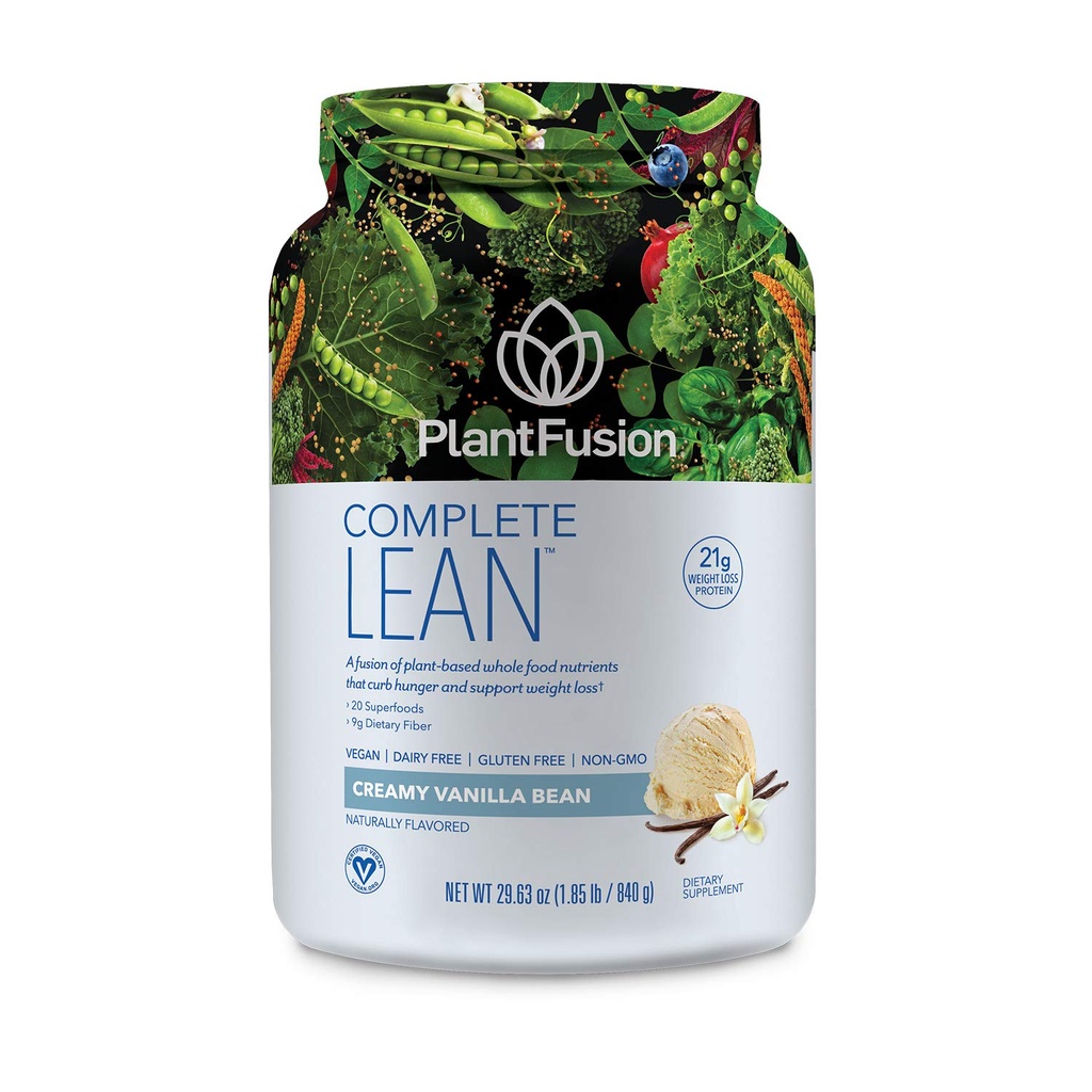 PlantFusion Complete Lean Plant Based Protein Powder - Prebioottikuitu, Superfoods & Dgestive Enzymes - Vegan, gluteeniton, soijaton, ei-GMO - Vanilla 1,85 lb