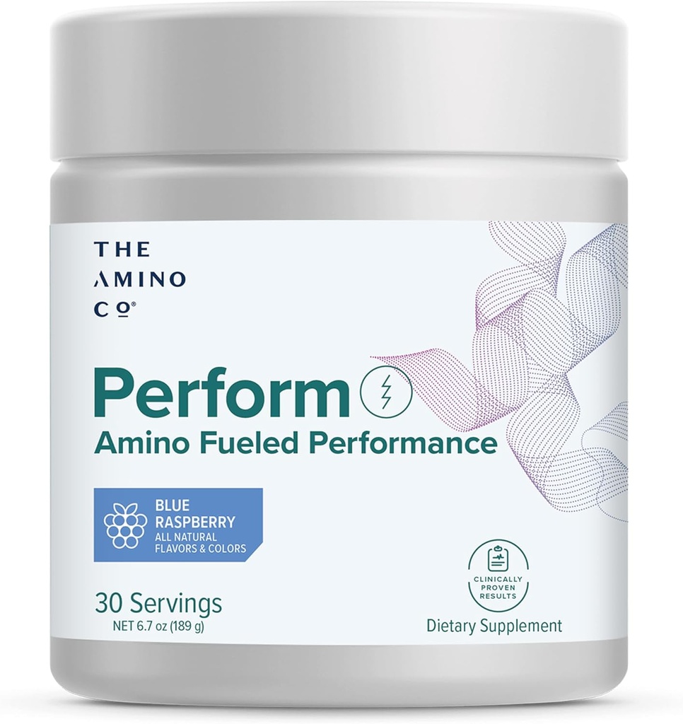 Amino CO. - Perform Pre Treenout Powder täydennysosa puhdasta EAA Aminohapot & Natural Flavor, Stevia makeutettu Preworkout Energy Boost miehille & naisille - Blue Raspberry (6.7 oz)