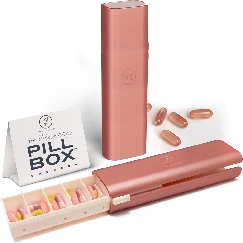Pretty Pill Box Set - Stylish & Compact Daily Pill Organizer, Medication Pill Case, Pill Container för Vitamin Management, Pill Holder, Travel Essentials för kvinnor och män - Rose