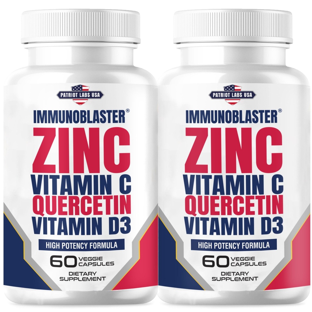 (2 pakkaus) ImmunoBlaster Sinkki Quercetin 500 mg kanssa D- ja C-vitamiinia antioksidantti Immuuni tuki Korkea Potency Quercetin Sinkki täydentää miesten ja naisten - Gluteeni, soija, & Dairy Free - 120 Count (Twin Pack)