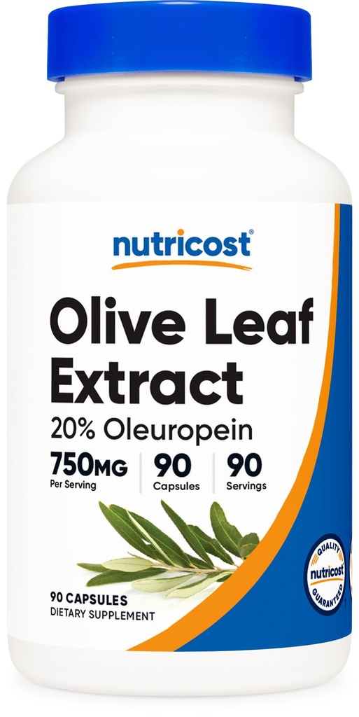 Nutricost Olive Leaf Extract (20% Oleuropein) 750 MG, 90 kapselia - ei-GMO, Gluteeniton
