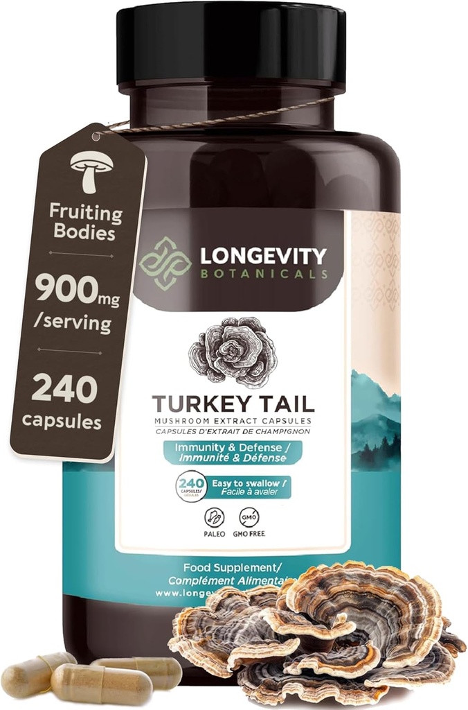 Organic Turkey Tail Mushroom Capsules Supplement (240) 