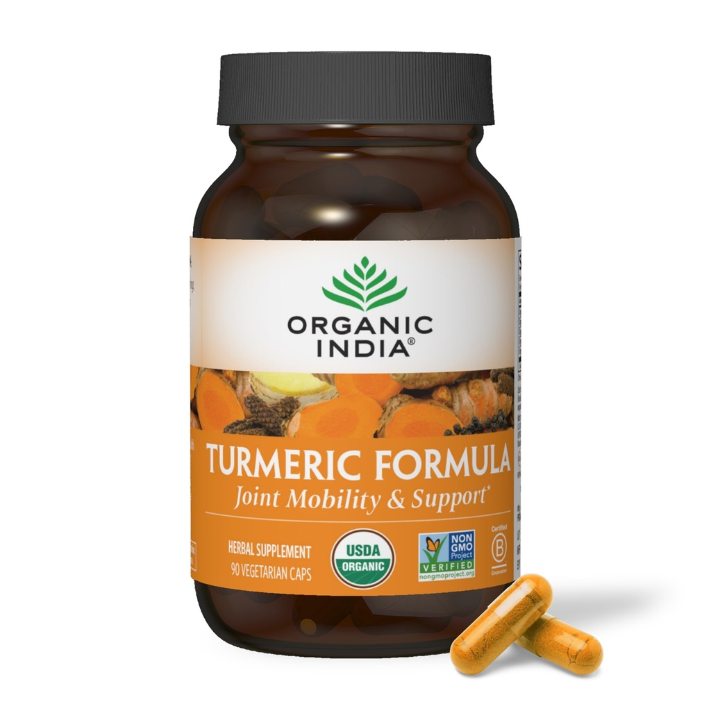 Organic INDIA Turmeeric Curcumin with Black Pepper - Organic Turmeeric Supplement and Curcumin Supplement, Turmeeric Kapselit, Joint Support & Immunomy System Support, Koko juuri, Trikatu - 90 kapselia