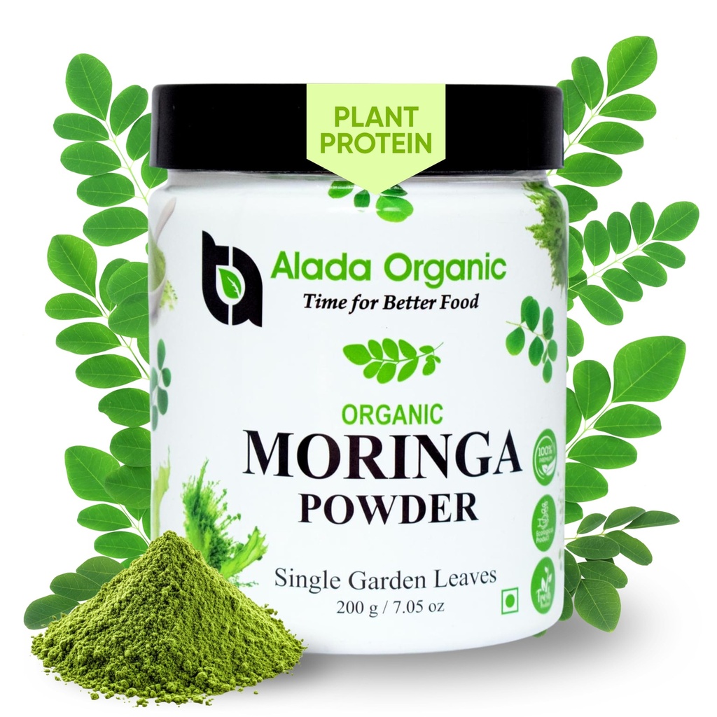 Moringa Powder Organic Certified Moringa Leaf Powder, Moringa Oleifera - Rik i Antioxidanter och Immun Vitamin, Superfoods för Moringa Tea, Moringa Drink, Indien Grown, Vegan -7.05 OZ