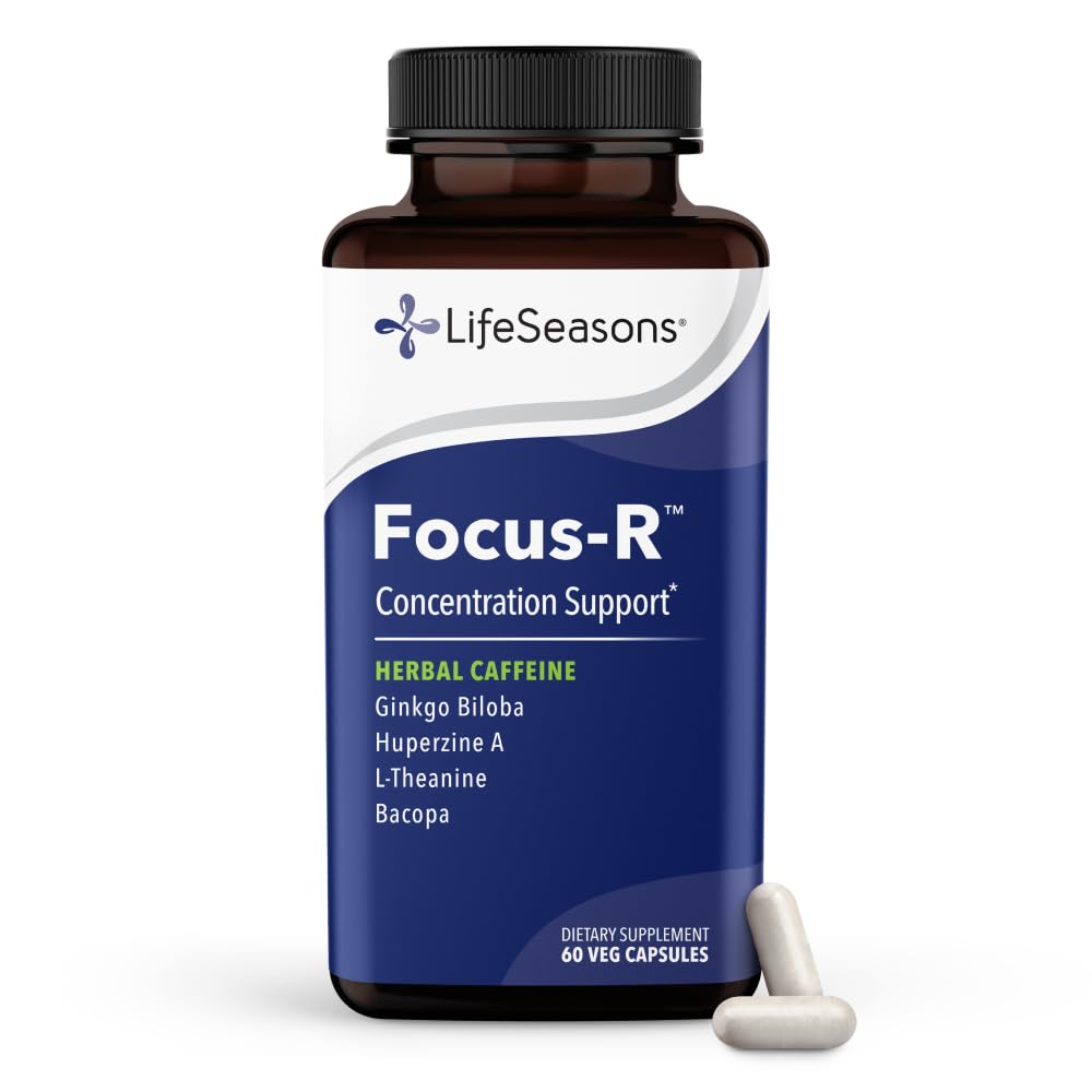 LifeSeasons - Focus-R - Concentration Support Supplement - All Ages - parantaa henkistä suorituskykyä & Focus - lisää huomiota Span - L-Theanine, Kava, Bacopa, B-vitamiini & More - (60 kapselia)