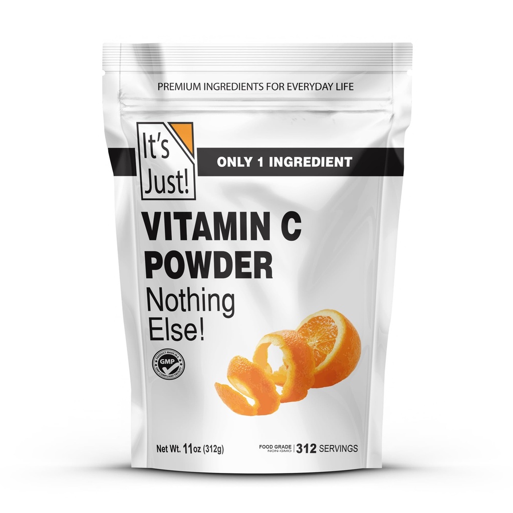 Se on Just! - C-vitamiini jauhe, 100% puhdasta L-Askorbiinihappoa, ruokaluokka, immuuni tuki, kotitekoinen kosmetiikka (11oz)