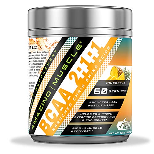 Amazing Muscle BCAA 2:1:1 Branched Chain Amino Acids Supplement | 6000 Mg Per Servering | Pineapple smak | 60 portioner