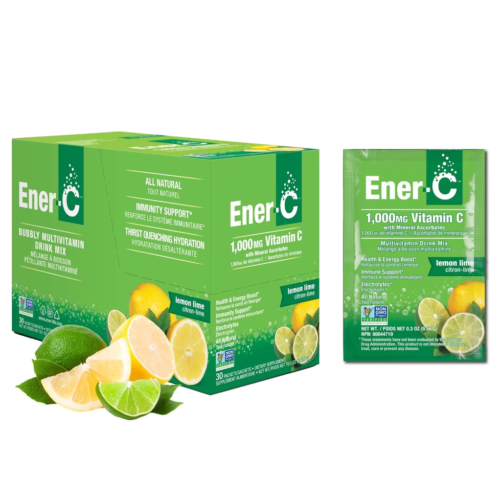 Ener-C Multivitamiini Drink Mix - Vitamiini Packets vettä, Elektrolyyttejä Powder Packets, Vitamiini Drink Mix, Hydration Liquid Mix, Immuuni Booster aikuisille, Terveellinen energia - sitruunan lime, 30 kreivi