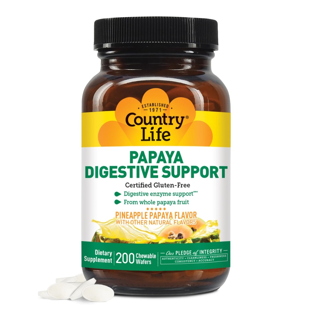 Maa Elämä Pureskeltava Papaya Enzymes for Digestion Support - Natural Ananas & Papayana Flavor, Assistes with nutrient Imeytyminen, Sisältää Papain & Proteaasi - 200 Ct