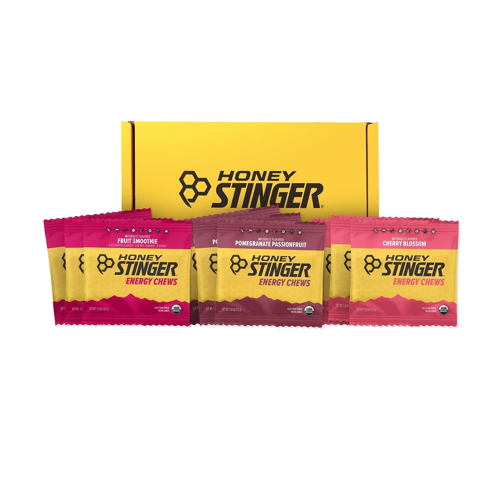 Honey Stinger Organic Energy Chew Variety Pack ... 3 pakkaus Hedelmät Smoothie, Granaattiomena Passionhedelmät ja kirsikkainen Blossom... Gluteeniton ja kofeiiniton urheiluravinto kaikille treeneille