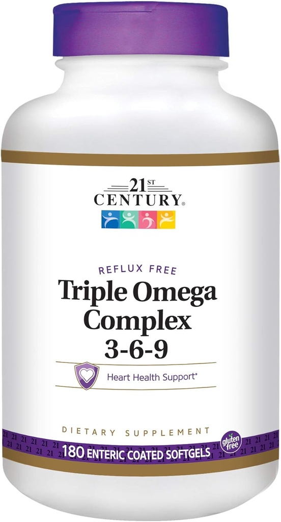 21st Century Dietary Supplement Triple Omega Complex 3-6-9 Enteric päällystetty Softgels, 180-Count pullot (pakkaus 2)