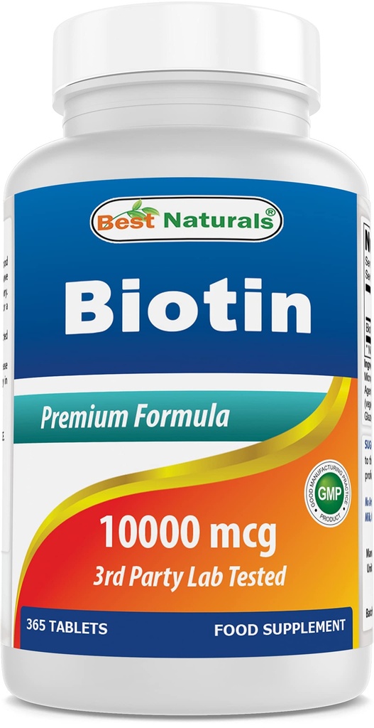 Best Naturals Biotin (myös nimeltä B7-vitamiini), 10 000 mikrog 365 tablettia (365 tablettia (pakkaus 1))