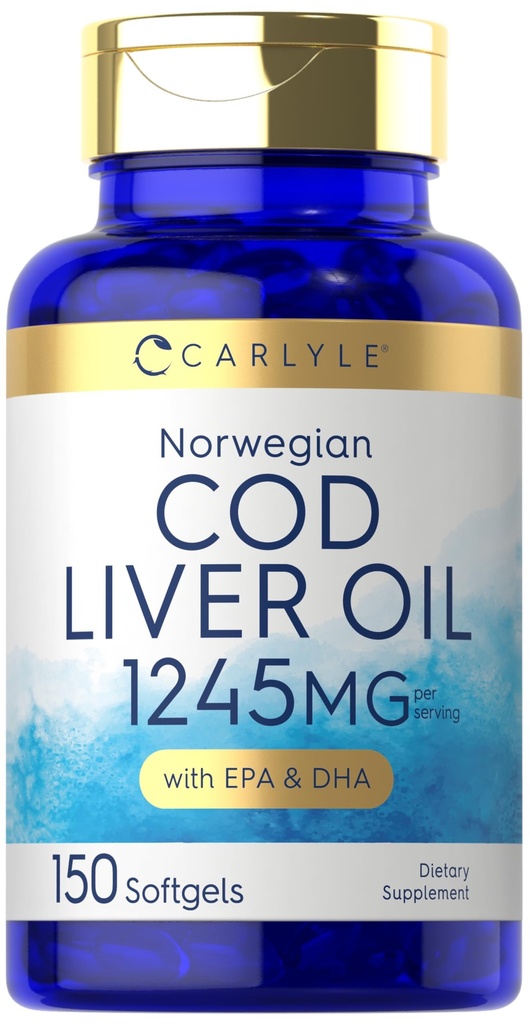 Carlyle Norwegian Cod Liver Oil | med EPA & DHA | 1245mg | 150 Softgels | Liquid Capsules | Non-GMO & Gluten Free Supplement