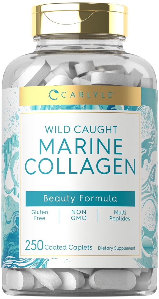 Carlyle Marine Collagen hiukset iho ja kynnet ... 250 Caplets... Naisten ja miesten pentides... tyyppi I kalsiumilla...