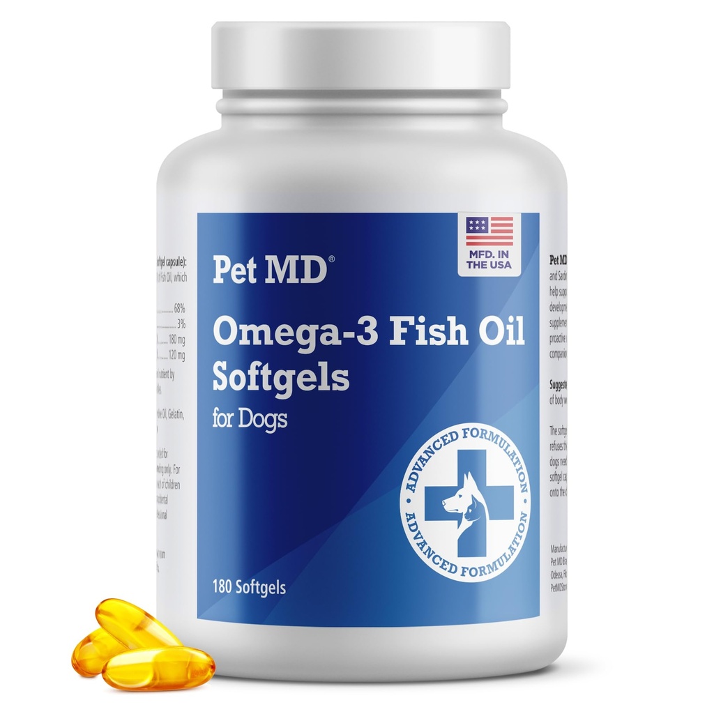 Lemmikki MD Omega 3 Fish Oil Supplement koirat Iho ja takki Tuki koirille ... 180 Softgels