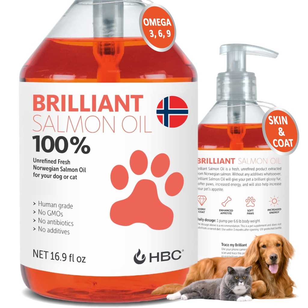 Laxolja för hundar - Hälsosam hud och päls, all naturlig norsk fiskoljemat tillskott för husdjur, Omega 3 EPA DHA, idealisk för Shedding, allergi, kläckning, torr hud, gemensam och benhälsa - 16,9 Oz