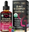 USDA Organic B-Complex B5 Pantotenic Acid B12 Metyylikobalamiini B1 Tiamiini B6 pyridoksiini B7 Biotiini B9 Folic B3 Niacinamidi - B Complex Liquid Drops, Made in USA Supplement, 2 fl oz