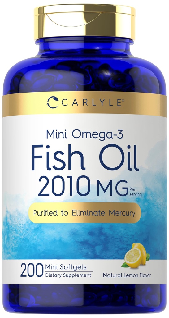 Carlyle Mini Fish Oil Softgels | 2010 mg | 200 Omega-3 Pills | med EPA & DHA | Non-GMO & Gluten Free Supplement