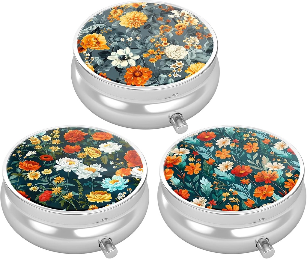 3 Pack pillerilaatikko, pieni pilleri tapauksessa laukku ja tasku, Söpö matka lääketieteen Järjestäjä, Kannettava lääkepakkaus haltija pitää vitamiineja, lääkkeitä, kalaöljy & täydentää, kaunis kukka