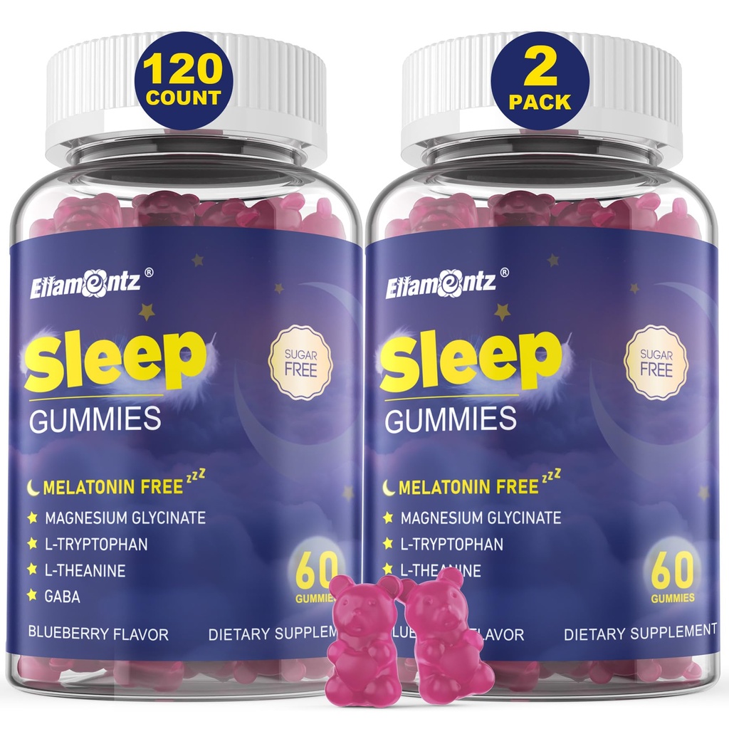 Melatoniinin ilmainen unilääke Gummiet aikuisille, sokeriton nukkuva Gummy No Melatoniini, luonnollinen rauhallinen Gumies kanssa magnesium Glycinate, L-Tryptofaani, L-Theanine, GABA, Ashwagandha, Valerian, 120cts