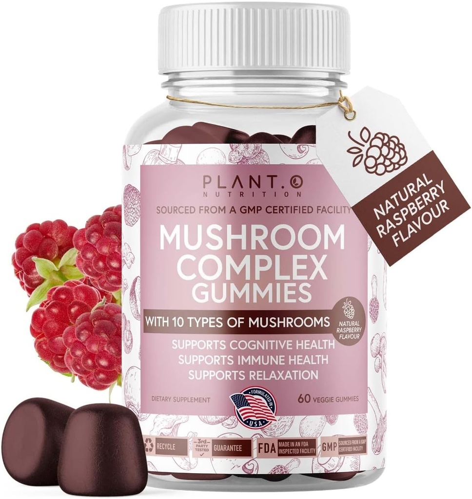 Mushroom Gummies Premium Supplement [10 Mushroom Complex Extract] Delicious & Fast Acting Lion's Mane, Reishi, Shiitake Nootropic Brain Support, Immune Support, Mood & Relaxation, 60 Chews