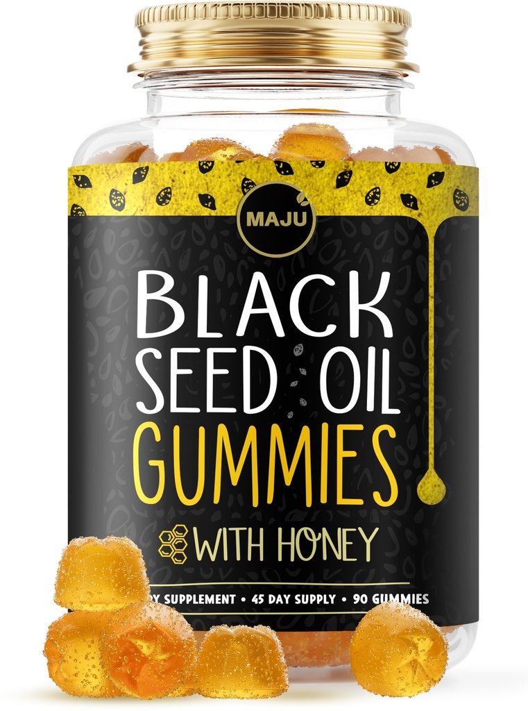 MAGRU's Black Seed Oil Gummies with Honey 90ct, 500mg BSO Gummy, Black Cumin Seed Nigella Sativa Oil, Kylmä painettu, Potent Formula, 90ct